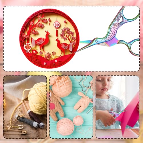 10 Pcs Stork Rainbow Stitch Scissors - 3.6 Inch Stainless Steel Small Craft Scissors for Cross Stitch, Sewing, Crochet & DIY Dressmaker Tools