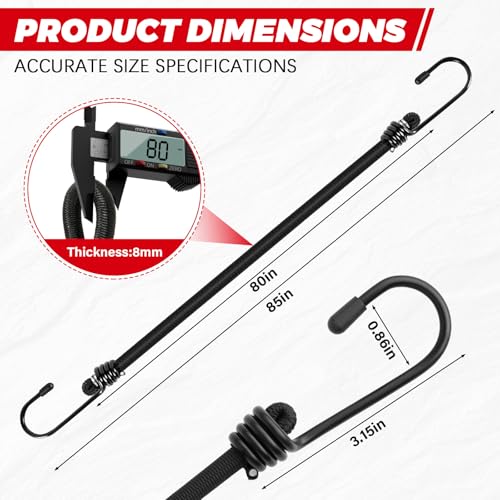 4Pcs Bungee Cords with Hooks, Heavy Duty Outdoor Elastic Bungee Straps (80Inch Long), 1/3Inch Thick, No Odour, Max Load 40kg for Camping, Luggage, Tents, Bikes - size: 80 in, style: Heavy Duty 8MM
