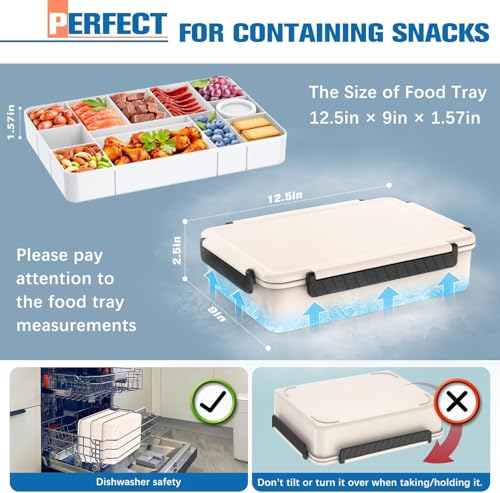 Chilled Portable Snackle Box Container, Beach Essentials for Summer, Divided Serving Tray with Reusable Ice Pack & Insulated Bag, Snack Containers for Road Trip Charcuterie Snack Picnic - color: Cream