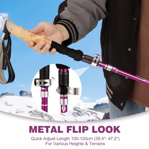 COVACURE Hiking Poles Collapsible, Aluminum Alloy 7075 Trekking Poles - color: Purple Short (100-120cm)
