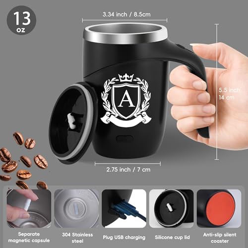 Initial Magnetic Stirring Coffee Mug Stainless Insulated Cup Men Him Boyfriend Bf Fiance Mr 1 Year First Anniversary Meaningful Unique Romantic Xmas Valentines Custom Day Personalized Initial Gift,C - style: Letter C