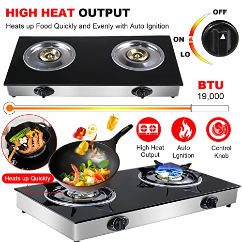 forimo Propane Gas Cooktop 2 Burners Gas Stove portable Tempered Glass Double Burners Stove Auto Ignition Camping Double Burner LPG for RV,Apartments,Outdoor - size: 2 Burners