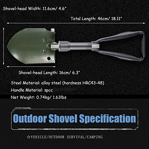 Camping Shovel Folding Spade Multifunction Backpacking Shovel Steel for Outdoor Camping Garden (CL501-46cm)