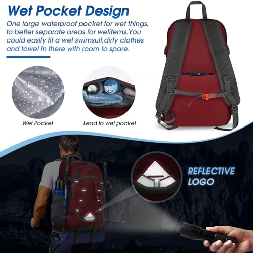 IGOLUMON Hiking Backpack 40L Packable Lightweight Camping Daypack Men Women | Multi-compartment storage Water-resistant Foldable Nylon Material Hiking Day pack for Camping Cycling Outdoor - color: Red