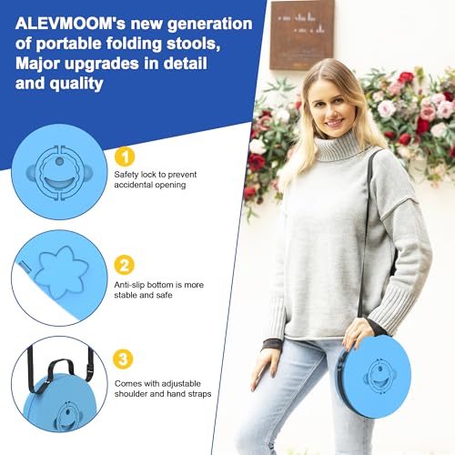 ALEVMOOM Upgraded 18.1" XL Collapsible Stool with Cushion, Portable Folding Stools for Adults Capacity 800lbs, Lightweight Telescoping Stool for Camping Travel Fishing Hiking - color: Blue