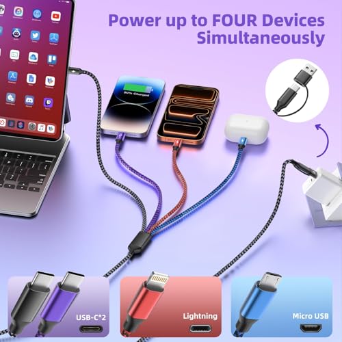 USB A/C Multi Charger Cable, 4 in 2 USB Multiple Type C Charging Cords | 3 Pack 5FT Charging Cables with 2 Type-C, IP and Micro USB Cable, Phone Charger Cord for iPhone 17-8, Android, iPad, Galaxy - color: Black-Gray