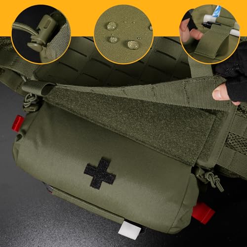 PETAC GEAR Tactical First Aid Drop Dump Pouch, Micro Medical Trauma Roll Up Drop Pouch EMT IFAK Sub Abdominal Carrying Bag with Hook-N-Loop (RG) - color: Rg