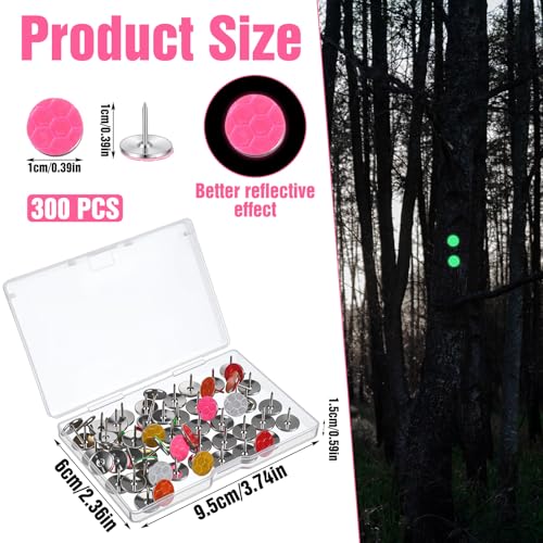 300 Pcs Reflective Tacks for Trail Marking, 6 Colors High-Visibility Trail Marking Tacks, Reflective Trails Markers for Hunting, Hiking, Treestand and Camping