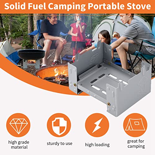 Folding Portable Pocket Stove, Solid Fuel Tablet Pocket Stove for Picnic BBQ Camp Hiking Wood Burning Camp Stove, Emergency Stove, 95 X 75mm