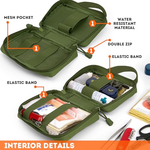 Quick Detachable Tactical Molle Water Resistant Medical EMT Pouch, Military IFAK Pack First Aid Pouch, Rip-Away Medical First Aid Kit Pouch - color: Ranger Green