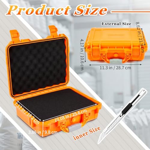 Relaxweex 1 Pcs Waterproof Hard Case with DIY Customizable Foam Insert Portable Protective Case with Knife for Camera Drones Equipments Tools Test Instruments(Orange,11.3 x 8.7 x 4.2 Inch) - color: Orange, size: 11.3 x 8.7 x 4.2 Inch