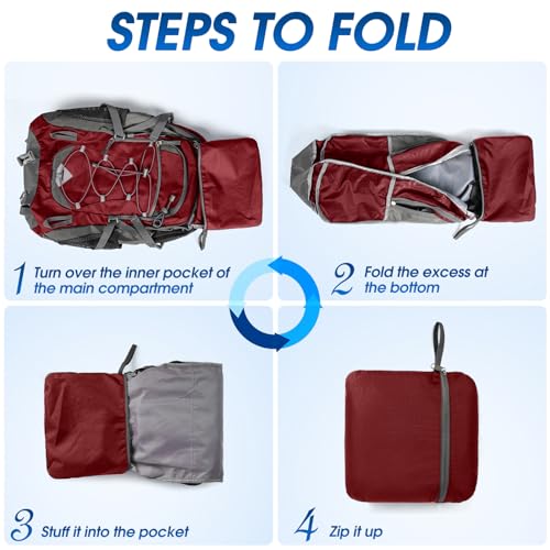 IGOLUMON Hiking Backpack 40L Packable Lightweight Camping Daypack Men Women | Multi-compartment storage Water-resistant Foldable Nylon Material Hiking Day pack for Camping Cycling Outdoor - color: Red