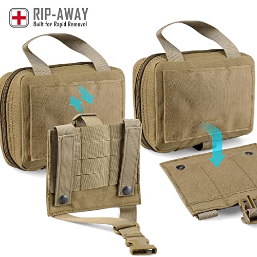 LIVANS Rip Away IFAK Medical Pouch for MOLLE Gear | Small Tactical First Aid Bag with Quick Release Panel, 1000D Nylon & Organizer - color: Khaki