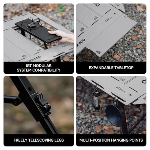 BLACKDOG 4.5U IGT Camping Table, Folding Portable Camp Table, Rock Grey | Adjustable Height，IGT Modular System Compatibility， Aluminum，with Carry Bag，48.8" L x 22.8" W - color: Rock Grey