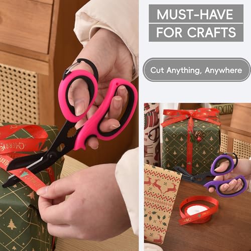 MEUUT All Purpose Scissors 2 PCS with Carabiner for Kitchen Outdoor - color: Pink+purple