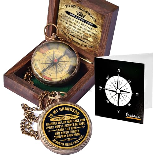 to My Son Compass with Wooden Box-Mom to Son Compass–Father to Son Gifts- to My Grandson -Graduation Day Gifts for Son-Birthday, Baptism, Graduation, Confirmation, Communion Compass for Women Men - style: # 1 To my Grandson compass