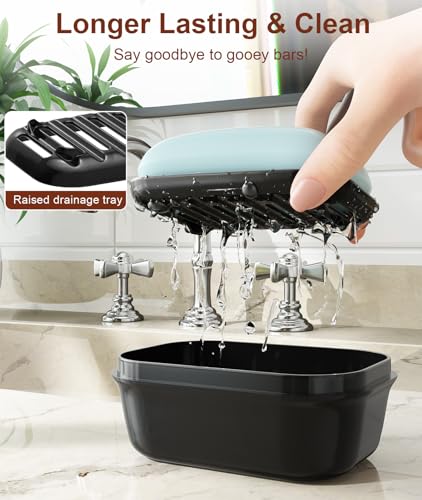 Quatish Leakproof Soap Dish with Lid & Draining Layer, Shatterproof Travel Bar Soap Holder Case Container, Portable Travel Size Toiletries Essentials for Camping, Gym, Bathroom, Black (Pack of 2) - color: Black, size: Medium (Pack of 2)