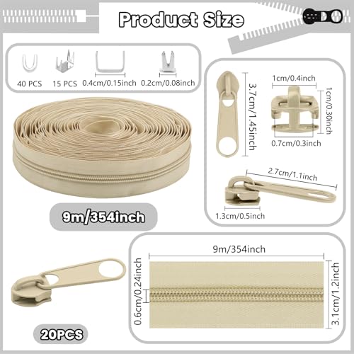 DOITEM 10 Yards Nylon Coil Zipper by The Yards, #5 Bulk Zippers for DIY Sewing Craft Bags with Replacement 20PCS Sliders (Khaki, #5) - color: Khaki, size: #5