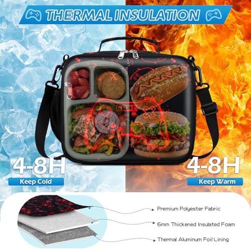 DIGOBAY Insulated Lunch Box for Kids Boys Cool Luminous Gamer Lunch Bag - color: Red