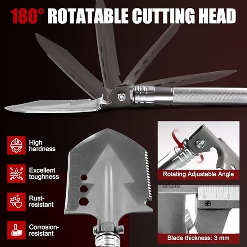 Camping Shovel,（30.4"） Multifunctional Folding Survival Shovel with Manganese Steel Material,Portable Folding Survival Tool for Camping,Hiking,Off-Road & Emergency