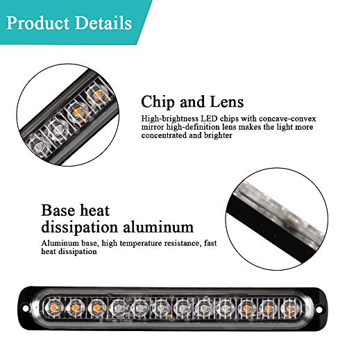 2pcs 12LED Amber and Red Led Light-Head Emergency Beacon Hazard Warning Light Flashing Strobe Light Bar Surface Mount for Construction Vehicle Car Truck Trailer Caravan 12-24V - color: Amber&Red