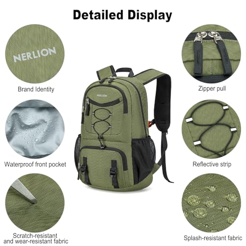 Nerlion Lightweight Foldable 35L Hiking Backpack Travel Backpack for Men Women Camping Waterproof Outdoor Hiking Daypack Backpack Green - color: Green