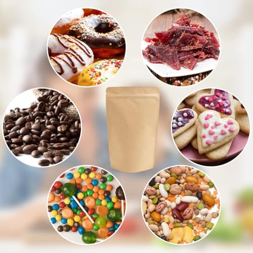 SumDirect Kraft Stand Up Pouches - 100 Pack Self-Sealing Zipper Food Storage Reusable Bags with Foil Lined for Home or Business (6X9.4 Inch,100PCS) - size: 6X9.4 Inch,100PCS