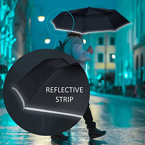 Raintrend Windproof Travel Umbrellas for Rain Automatic +10% Bigger Canopy Strong Frame Compact Folding Portable Umbrella for Women Men Backpack Purse - color: F1 Reflective Strip