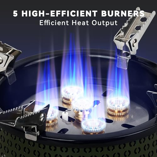 Portable Camping Gas Stove with Storage | 5 Burners Propane Stove for Outdoor Patio Cooking Picnic Camping Hiking Tailgating Emergency Use, Green GS344