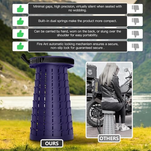 Telescoping Collapsible Camping Stool, 600 lbs Heavy Duty Adjustable Height Portable Folding Stool with Non-Slip Cushion & Shoulder Strap for Hiking Fishing Travel Outdoor Use (Navy Blue) - color: Navy Blue