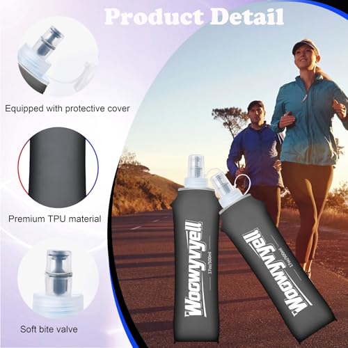 Running Vest Soft Flask, 2PCS BPA-Free 500ml Collapsible Water Bottle for Hydration Backpack, Collapsible Water Bottles for Marathon Hiking Cycling Climbing - color: Deep Grey