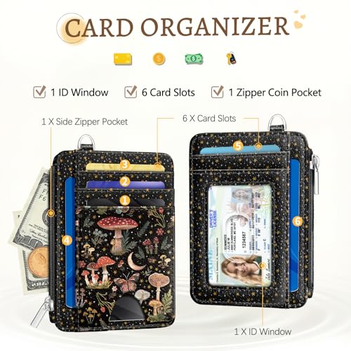 Kelvoris Credit Card Holder Small Wallet Women, Slim RFID, Mushroom Flower - color: Mushroom