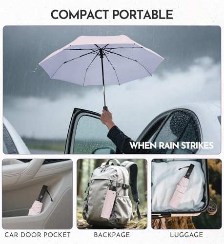 Windproof Travel Umbrella for Rain - 43" Compact Folding Umbrella, Reinforced Strong Frame, Lightweight Portable Parasol with UPF 100+ UV Sun Protection, Cruise Ship Essentials - color: 1-Pink