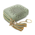 APHISON RFID Credit Card Holder Zipper Card Case Keychain Small Wallet for Women 1942-2 GREEN - color: B-GREEN-2（double zip）