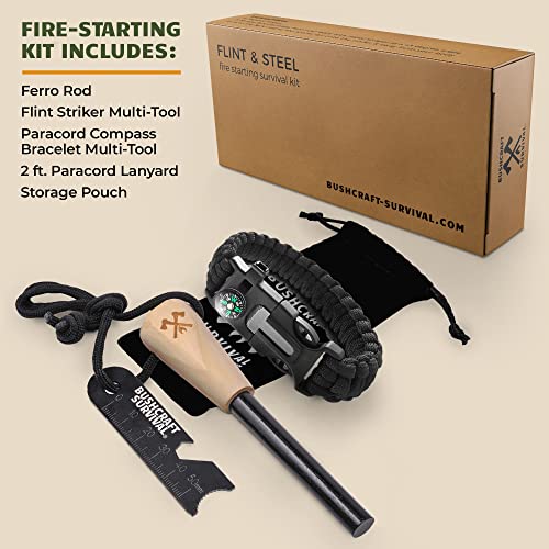 Ferro Rod Fire Starter Kit & Backpacking Multitool | Flint and Steel Striker | Waterproof Magnesium Farrow Rod Tool & Firestarter for Campfires - style: Ferro Rod W/ Paracord Bracelet Multi-tool