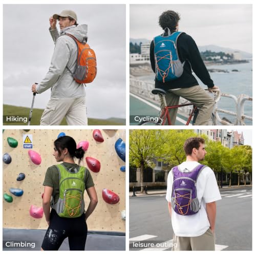 14L Small Hiking Backpack, Packable Travel Daypack for Men Women | Lightweight, Quick-Access Phone Pocket, Breathable, Water Resistant, Adjustable Straps, Emergency Whistle, Commuting Cycling - color: Green