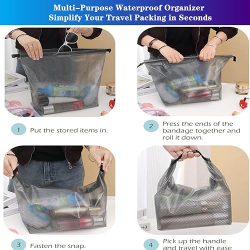 Waterproof Roll Top Dry Storage Bag, 2-Pack Lightweight Foldable Organizer Toiletry Bag, Multi-Purpose Dry Wet Separation Pouch for Travel, Commute, Gym, Swimming, Camping, Cosmetics, Fragile Items