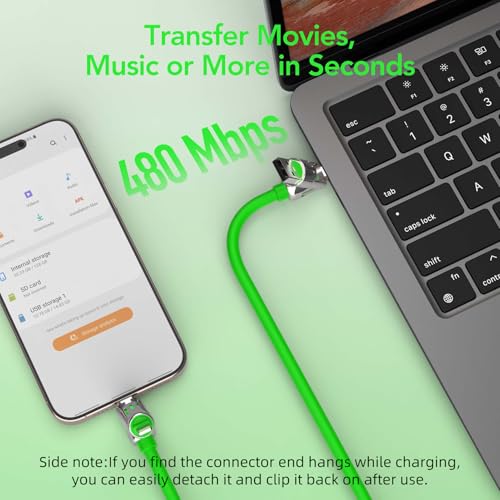 MFish 240W 4-in-1 Fast Charging Cable, Green, 6.6FT | Carrying Case, USB-A & USB-C to USB-C/Lightning, For iPhone 17/16/15/14, MacBook, iPad, Laptop, Samsung S25/S24 - color: Green, size: 6.6Ft