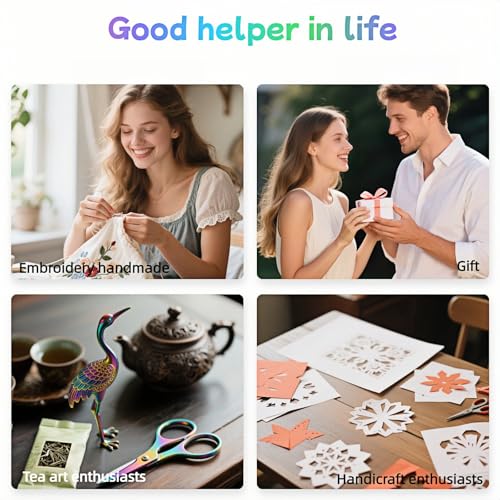 Copper Crane Embroidery Scissors,Sharp Rainbow Stainless Steel Craft Snips for Sewing,3.74 inch,Comfortable Grip for Crafts and Sewing,DIY,Tea Sachets,Ideal Gift for Precision Cutting (Colorful) - color: Colorful