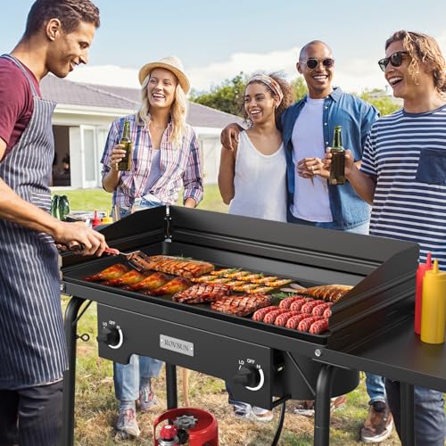 ROVSUN 2 Burner Outdoor Camping Stove with Wind Panel & Shelves, Heavy Sturdy Propane Burner, Gas Cooker with Detachable Legs & CSA Regulator for Home Camp Paito Cooking Frying Canning - style: 2-Burner (shelves)