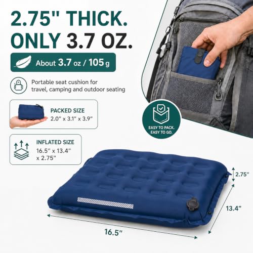 Portable Inflatable Seat Cushion for Air Travel, 2.75-Inch Thick - color: Blue
