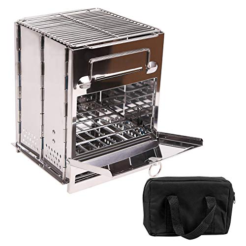 Large Portable Folding Camping Wood Stove for Outdoor Cooking, Sturdy Lightweight 304 Stainless Steel Wood Burning Camp Stove with Grill for Backpacking BBQ Silver - size: Large without Grid and Pot Stand
