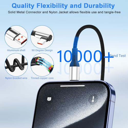 Short USB Type C Charging Cable Right Angle USB C Short Cable 6A Fast Charging Cord 90 Degree Type C Charger Cable for Car Cell Phone Tablet and USB C Devices 9.8in (Right Angle C to C) - style: Right Angle C to C