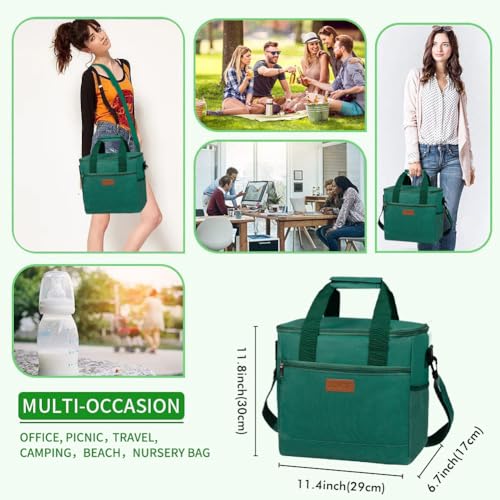 iknoe 24 Can Insulated Cooler Bag, Leakproof Lunch Tote BlackishGreen - color: Blackish green, size: Large