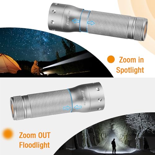 EverBrite Mini Flashlight, Zoomable LED Flash Light, 3 Modes, 3AAA Batteries Included, Handheld Small Flashlight for Camping, Emergency, Home, Grey (Pack of 2) - color: Gray, size: Small (Pack of 2)