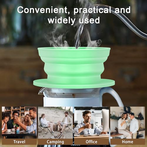 2 Pieces Collapsible Paperless Travel Pour Over Coffee Dripper Kit, Single Cup Travel Pour Over Coffee Maker Camping, Portable Silicone PourOver Coffee Filter Reusable (Purple+Green) - color: Purple+Green
