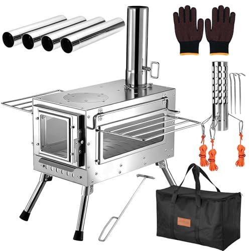 Camping Wood Stove，Wood Burning Tent Stove，Portable Hot Tent Stove for Camping, Hunting, Ice Fishing，Cooking，Shelter - color: Sliver