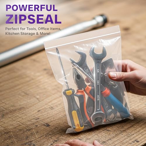 Heavy Duty Zip Seal Lock Bags, 6"x8" Extra Thick Storage Bags, 50 Pack | Quart, Waterproof, Reusable Clear Poly Plastic Baggies, Resealable Zipper, for Sandwich, Freezer, Tools, Industrial Parts - size: 6"x8"