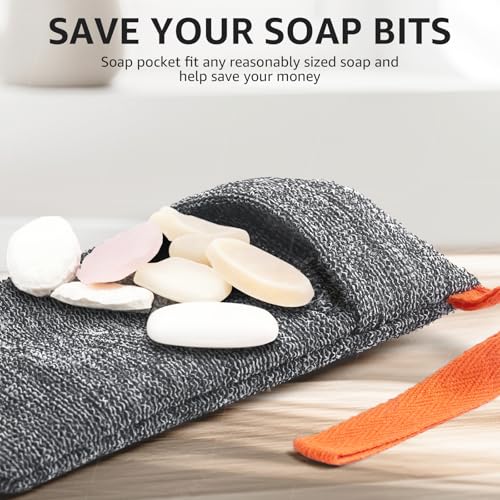 Soap Saver Bag 2 Pack, Exfoliating Bar Soap Holder Pouch Case | Grey/Black | Reinforced Inner Lining Helps Keep Soap Firm | Travel Soap Case | Loofah Lather for Men & Women | Gift Ready