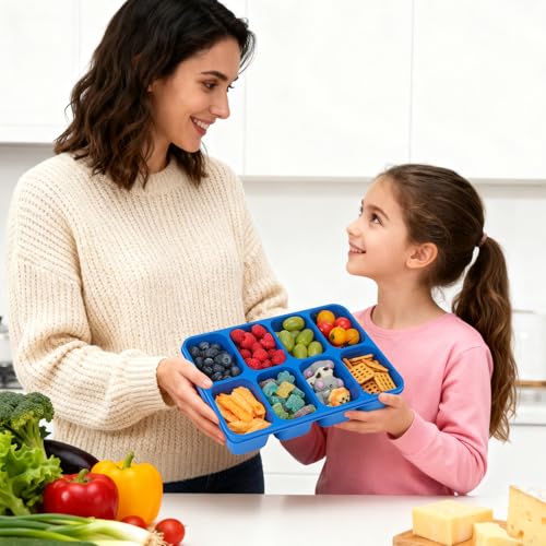 MaMix Snackle Box Container,Leak-Proof Snack Box 8 Compartment Divided Serving Tray with Lid, Dishwasher Safe Food Containers for Fruit Candy Snack Nuts Veggie Party (2 PACK) - color: BLUE+PINK
